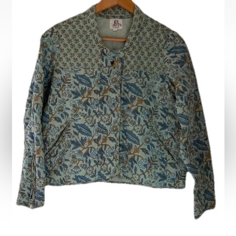 Anthropologie DRA Los Angeles Quilted Jacket Blue Floral Cottagecore Cotton Sz S